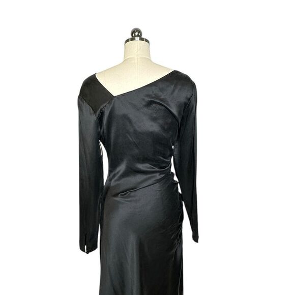 Equipment Annalise Black Silk Asymmetrical Midi Dress | Size 6 - Picture 5 of 12